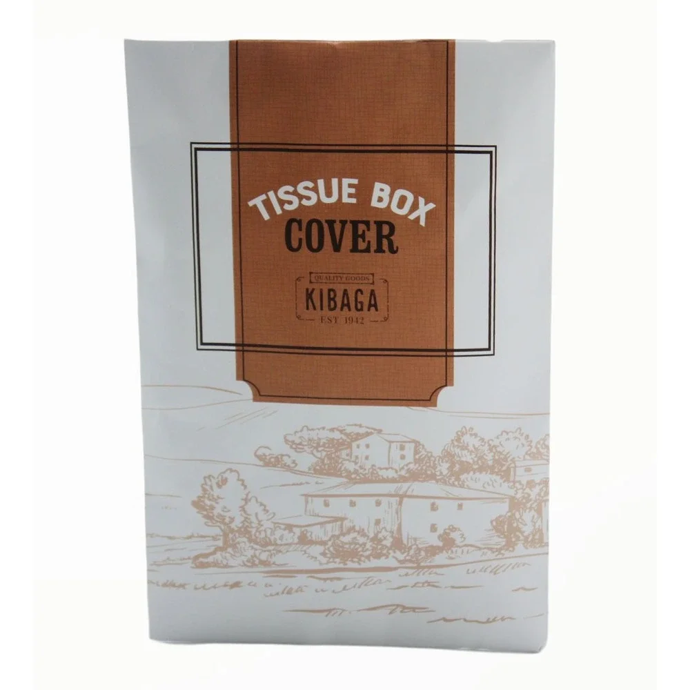 Kibaga Burlap Tissue Box Cover Square Farmhouse Rustic Decor Tan 4.6x4.6x5.1